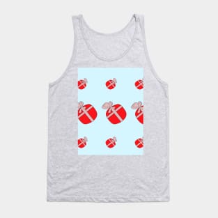 Red gifts on a blue background. Festive surprises, good mood. Boxes for the holiday. Tank Top